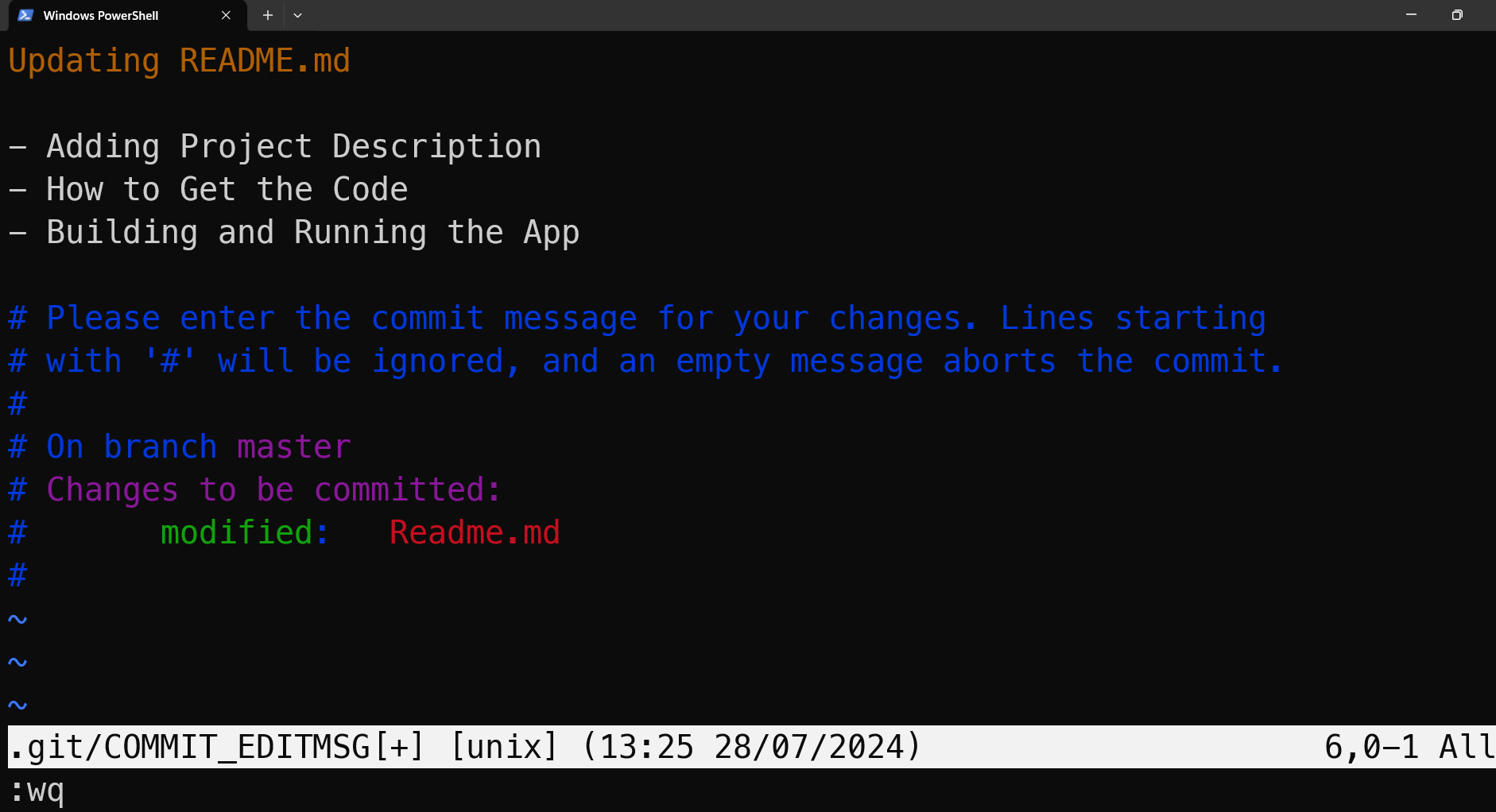 edit multi line commit message in PowerShell